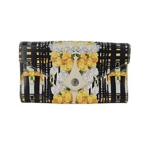 REBECCA MINKOFF WOMEN’S FLORAL CLUTCH WALLET – YELLOW – ZIP INTERIOR POCKET
